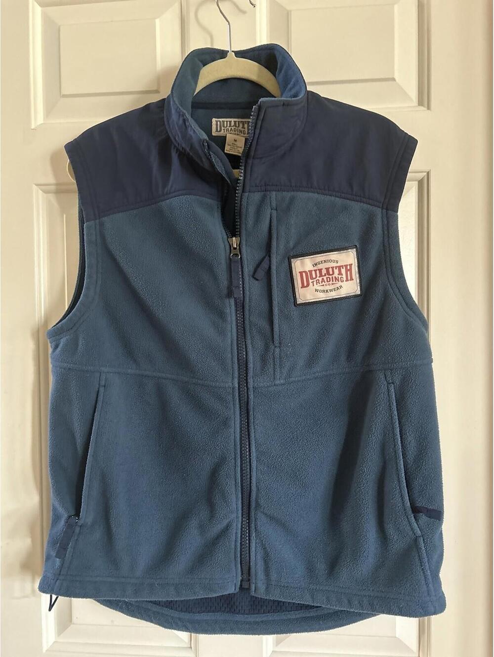 Duluth Trading Shoremans Fleece GridLock Vest Mens Medium Full Zip Blue
